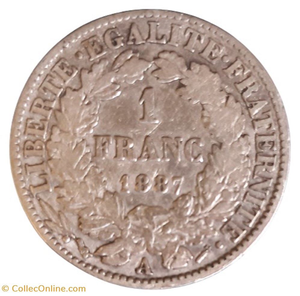 1887 A - 1 franc monnaies monde france 1887 a 1 franc