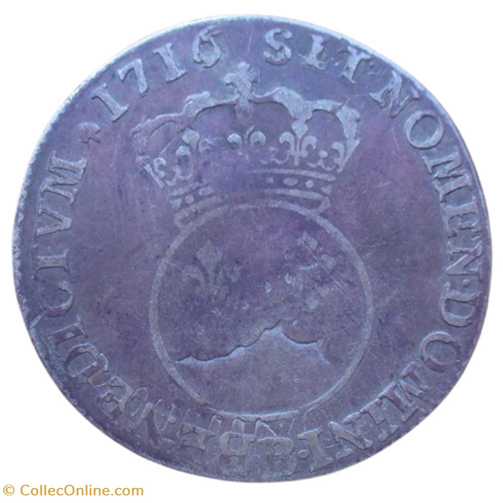 1716 - Quart écu vertugadin (rf) monnaies europe medievale france royales 1716 quart ecu vertugadin rf