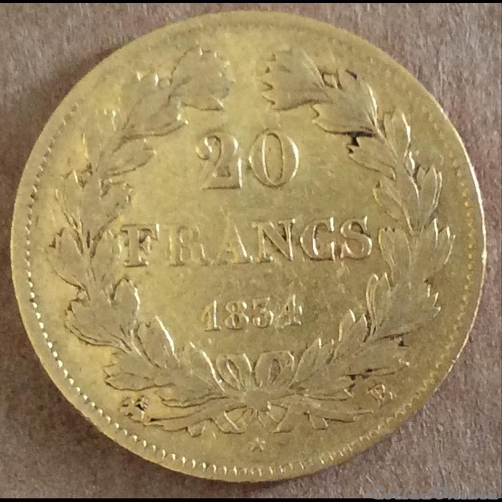 1834 - 20 francs OR monnaies monde france 1834 20 francs or