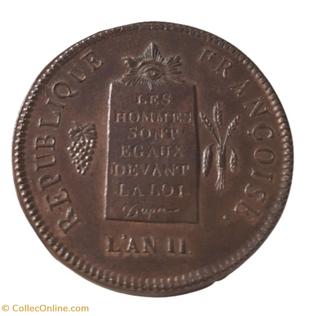 1793 - 2 sols dit à la table de loi - refrappe monnaies europe medievale france royales 1793 2 sols dit a la table de loi refrappe