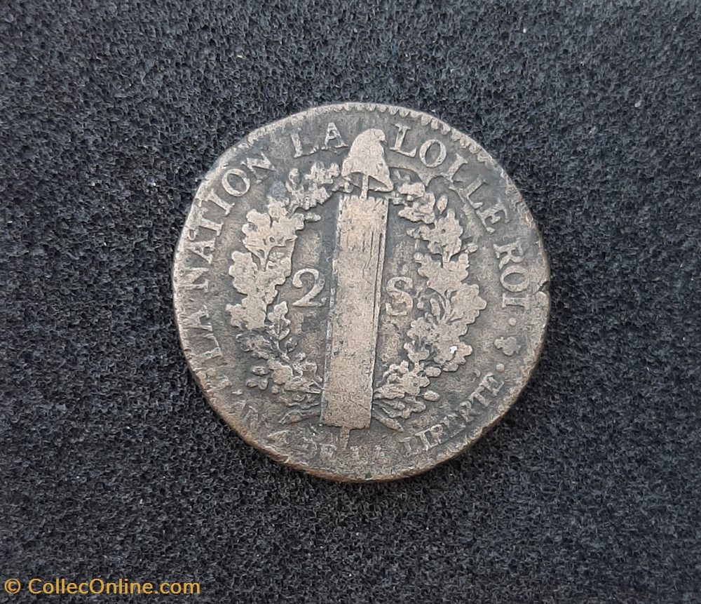 1792 A - 2 sols françois (2) 3 monnaies france modernes 1792 a 2 sols francois 2