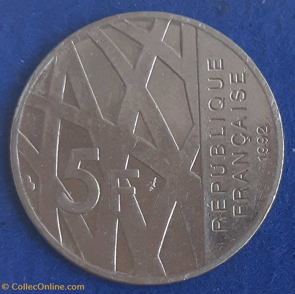 1992 - 5 francs commémorative monnaies monde france 1992 5 francs commemorative