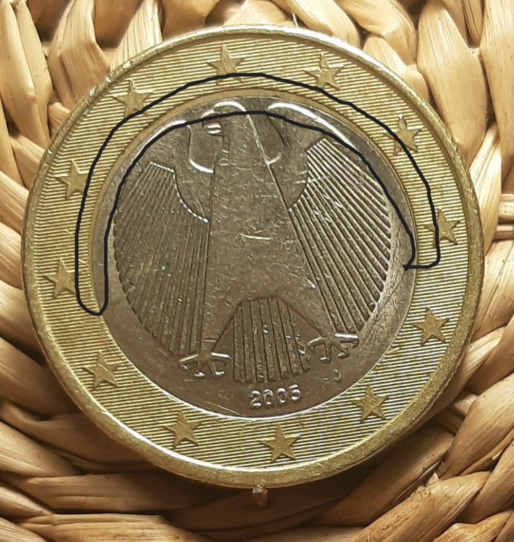 Allemagne - 1 euro 2005 J - insert légèrement décentré monnaies euros allemagne 1 euro 2005 j insert legerement decentre