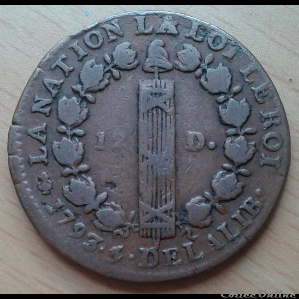 1793 A - 12 deniers monnaies france royales 1793 a 12 deniers