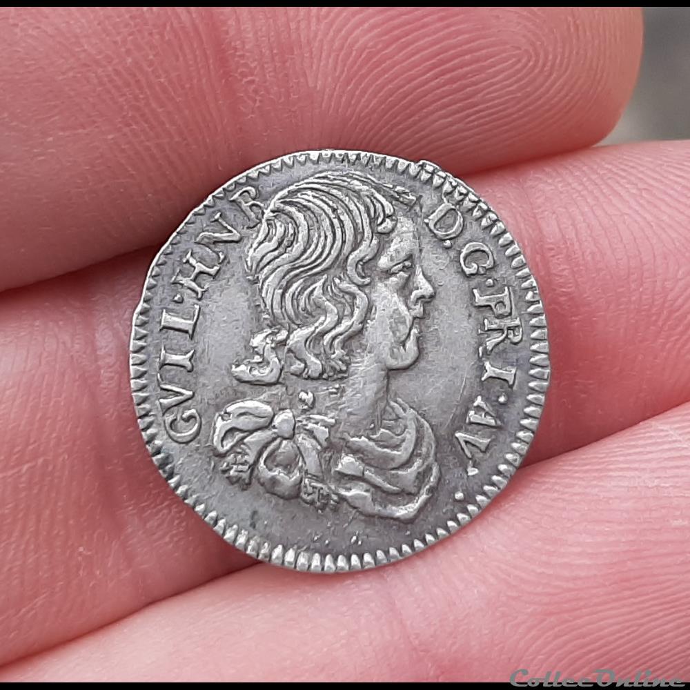 Principauté d'Orange - 1/12 écu 1660 Guillaume 3 monnaies france feodales principaute orange 1 12 ecu 1660 guillaume
