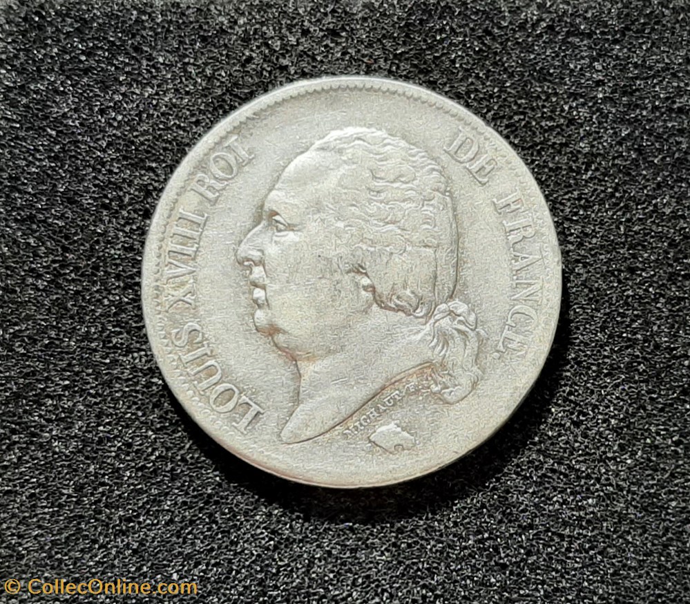 1818 - 5 francs 2 monnaies monde france 1818 5 francs