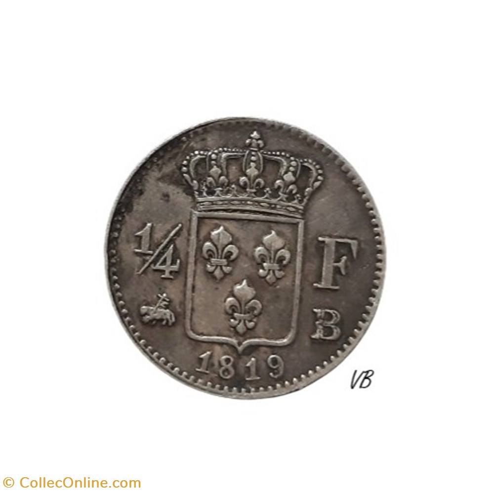 1819 B - 1/4 franc monnaies monde france 1819 b 1 4 franc