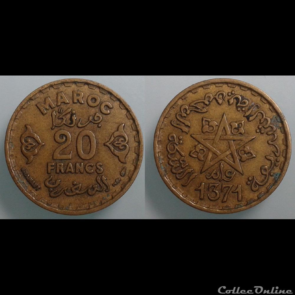monnaie monde maroc 20 francs 1952