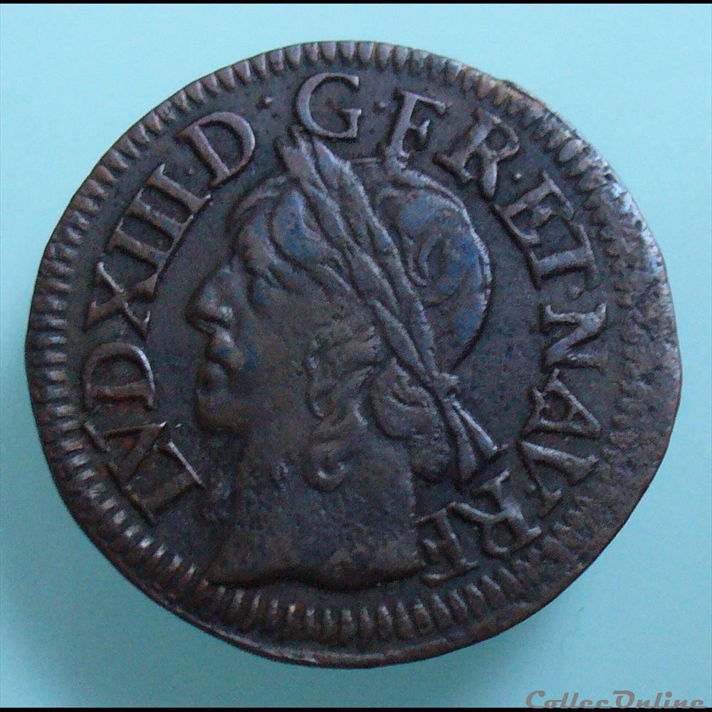 monnaies france a royales 1642 h double tournois louis xiii