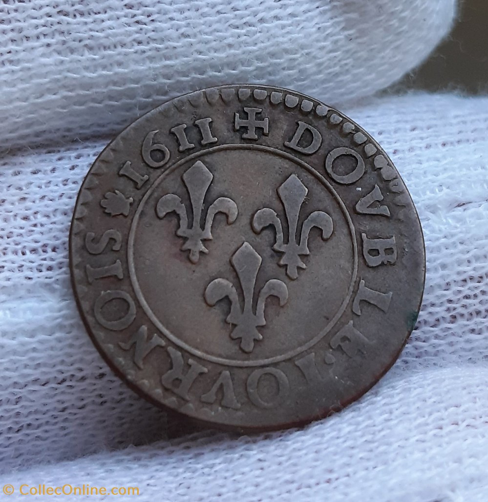 1611 M - Double tournois - Louis XIII monnaies europe medievale a france royales 1611 m double tournois louis xiii