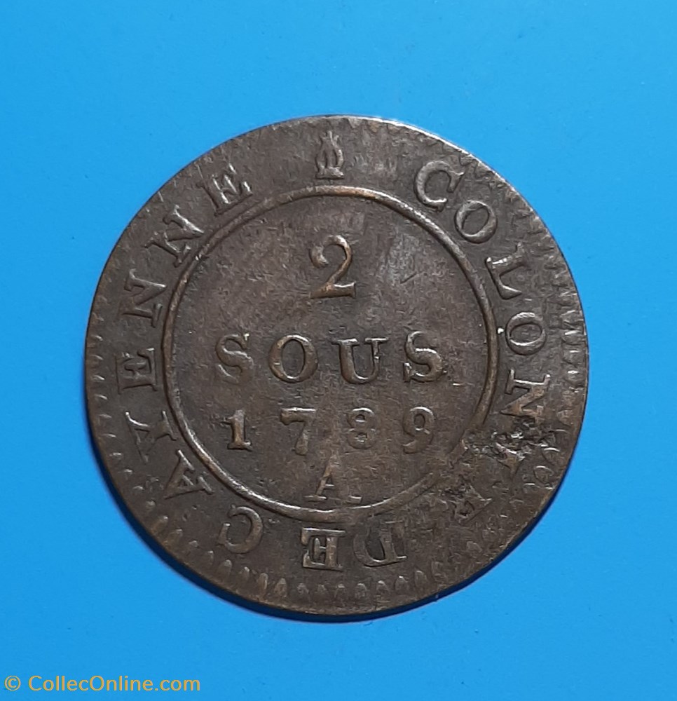 1789 A - 2 sous de Cayenne monnaie 1789 a 2 sous de cayenne