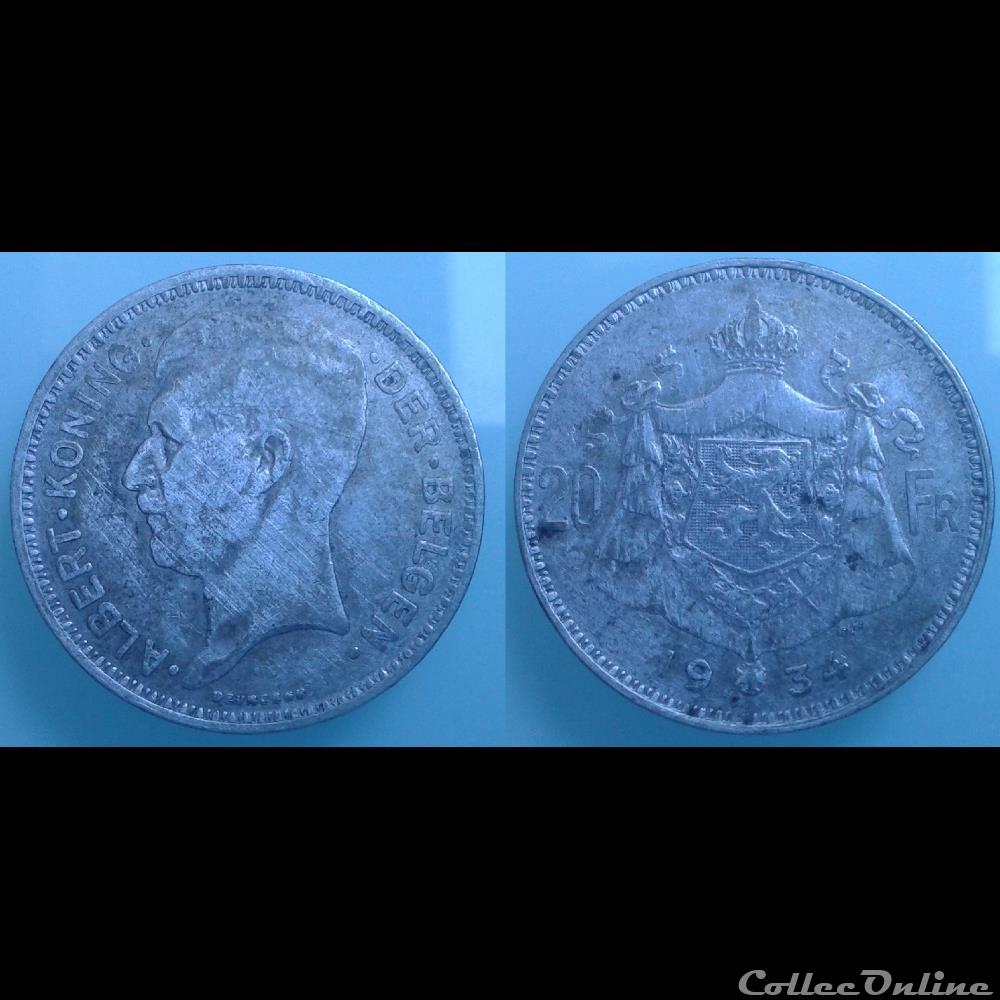 Belgique - 20 francs 1934 monnaie monde belgique 20 francs 1934