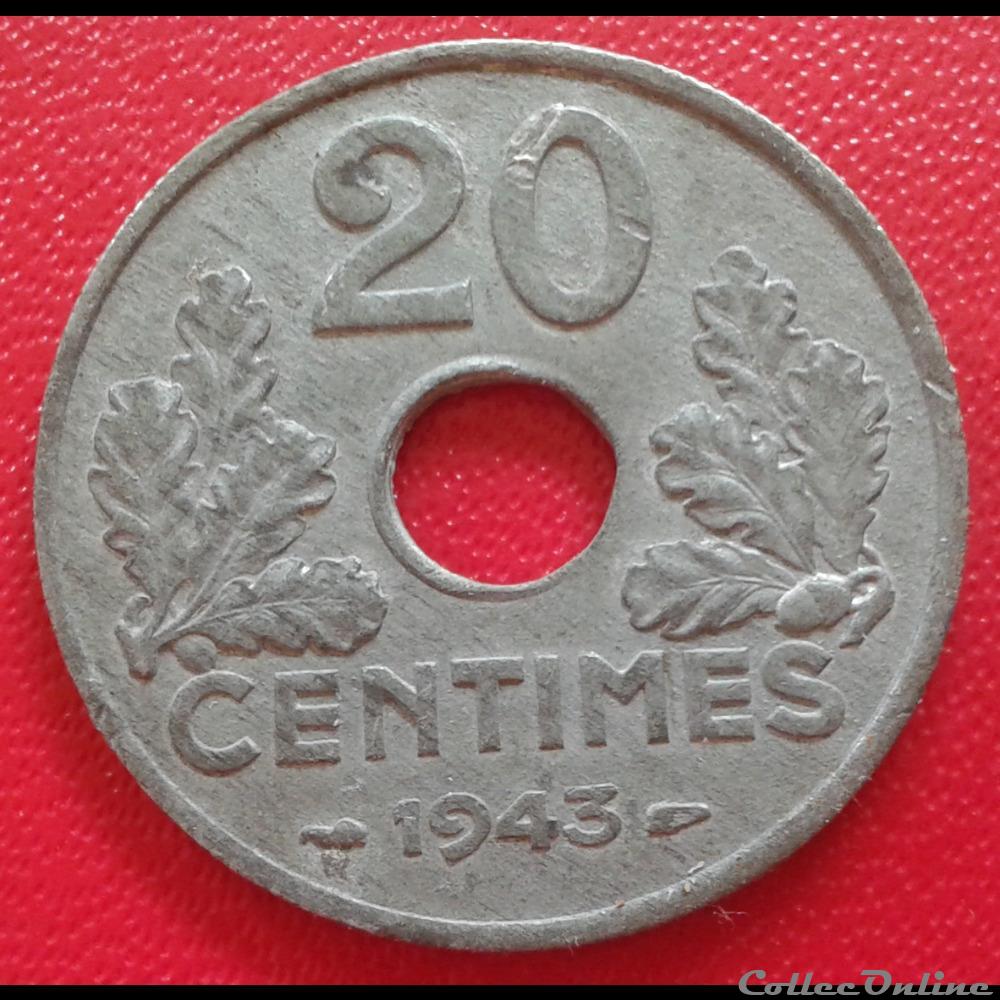 1943- 20 centimes - légère monnaies france a modernes 1943 20 centimes legere