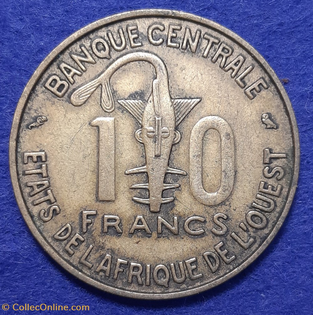 États Afrique de l'Ouest - 10 francs 1959 - fauté monnaies monde l etats afrique de ouest 10 francs 1959 faute