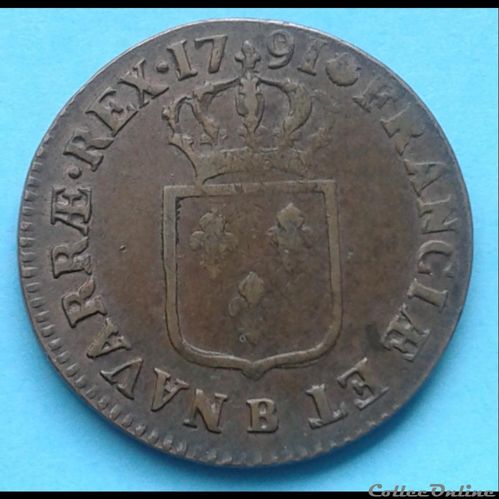 1791 - Sol à l'écu - 2nd semestre monnaies europe medievale france royales 1791 sol a ecu 2nd semestre