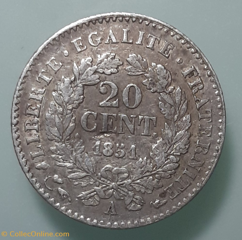 1851 A - 20 centimes monnaies monde france 1851 a 20 centimes