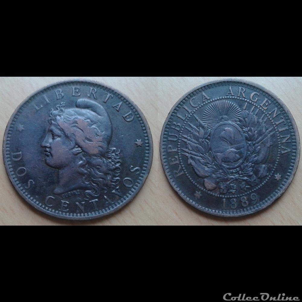 Argentine - 2 centavos 1889 monnaie monde moderne argentine 2 centavos 1889