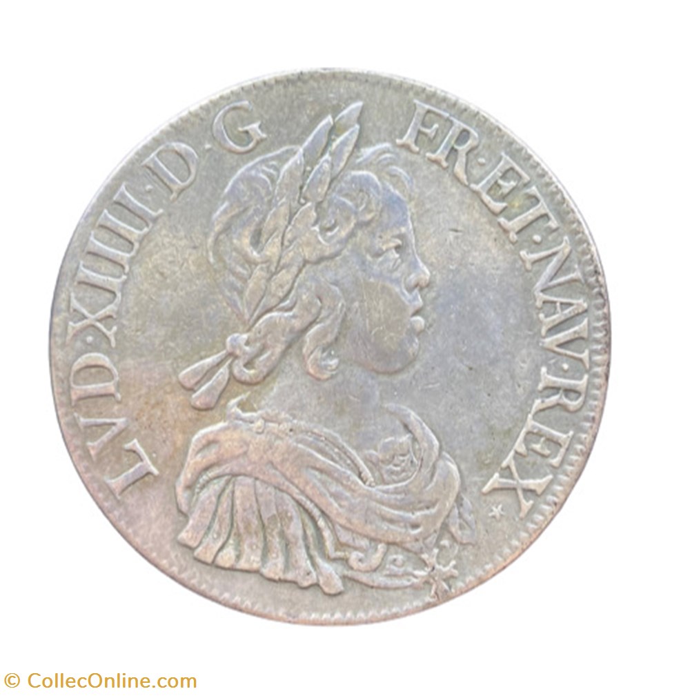 1643 A - écu à la mèche courte monnaies europe medievale france royales 1643 a ecu a la meche courte