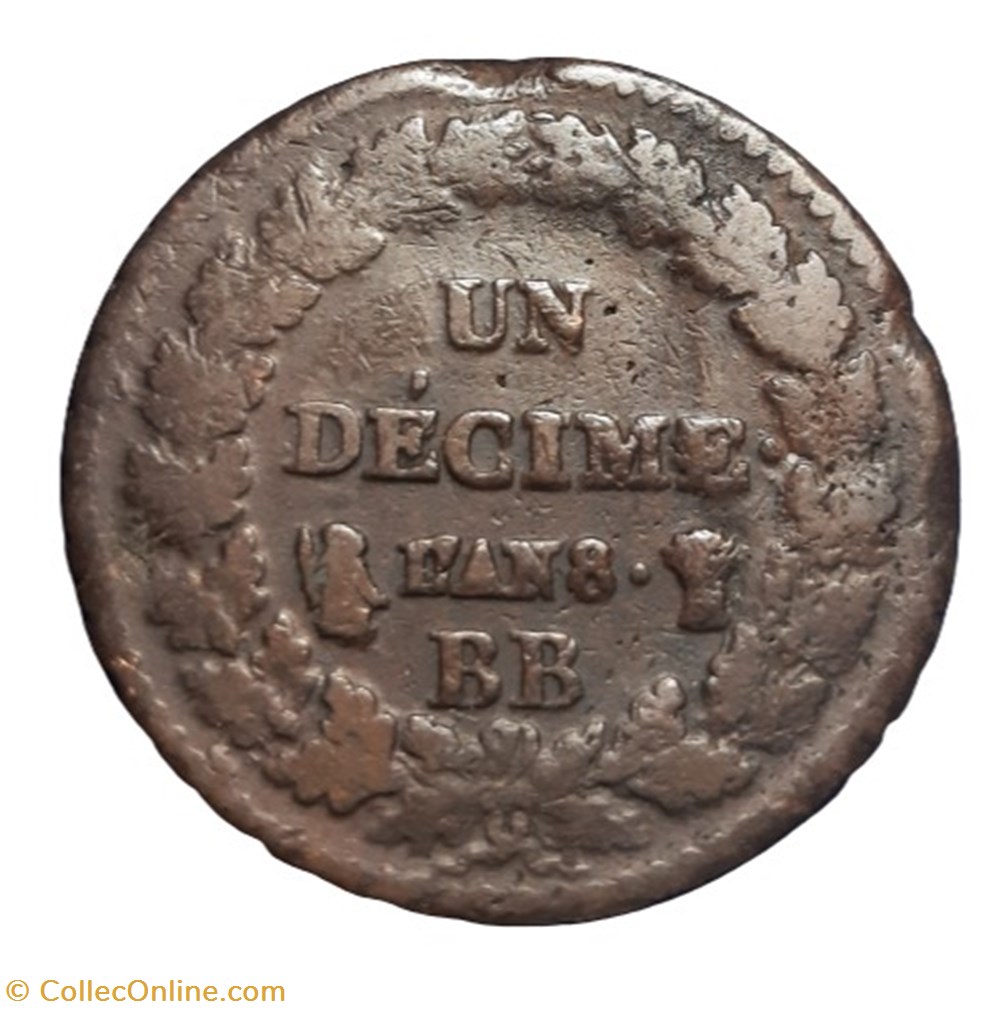 (1799-1800) - UN DECIME L'AN 8 BB monnaies monde france 1799 1800 un decime an 8 bb