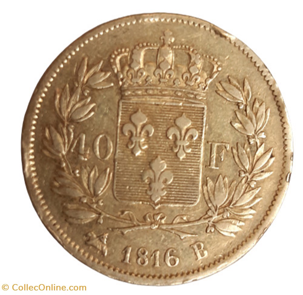 1816 - 40 francs OR monnaies monde france 1816 40 francs or