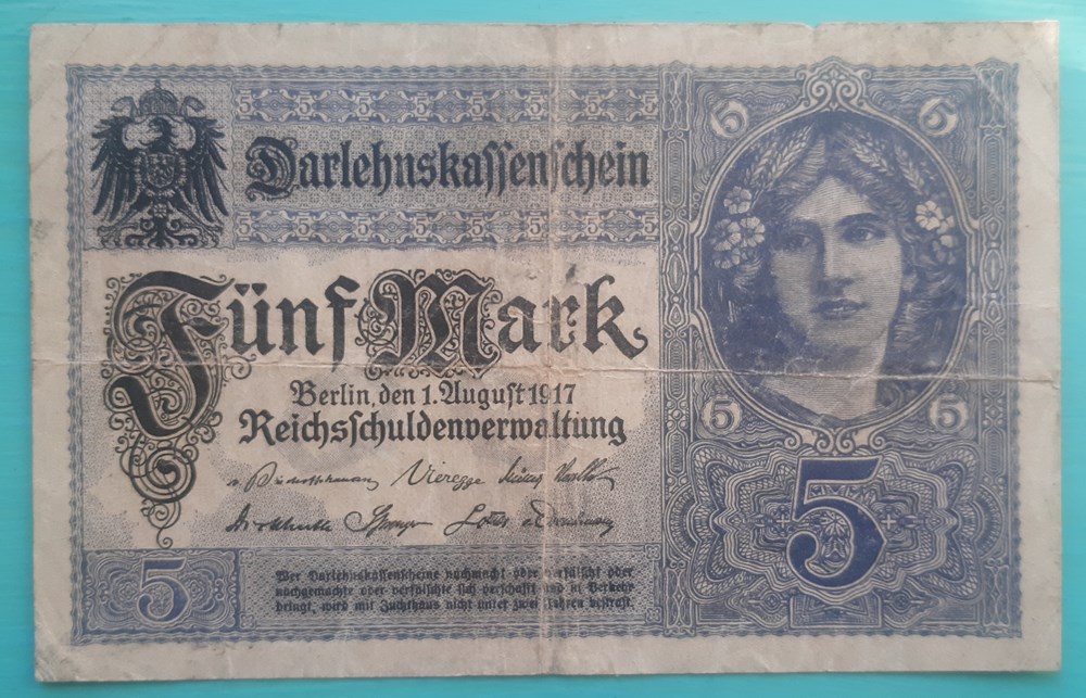 Allemagne -5 mark 1917 billets europe allemagne 5 mark 1917
