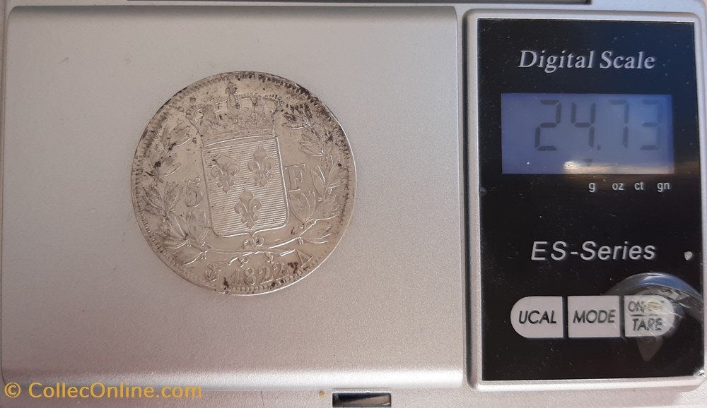 1822 A - 5 Francs 4 monnaies monde france 1822 a 5 francs