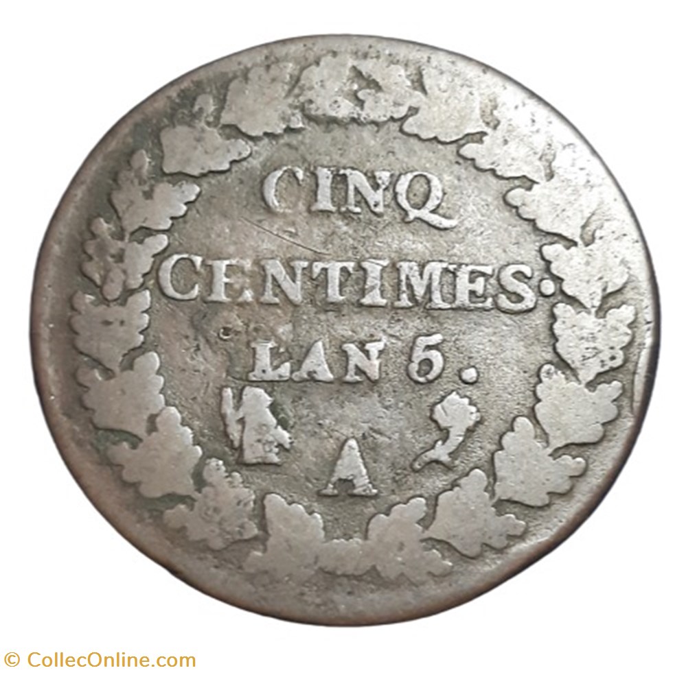 (1796 - 97) - 5 centimes l'AN 5 A monnaies monde france 1796 97 5 centimes an 5 a
