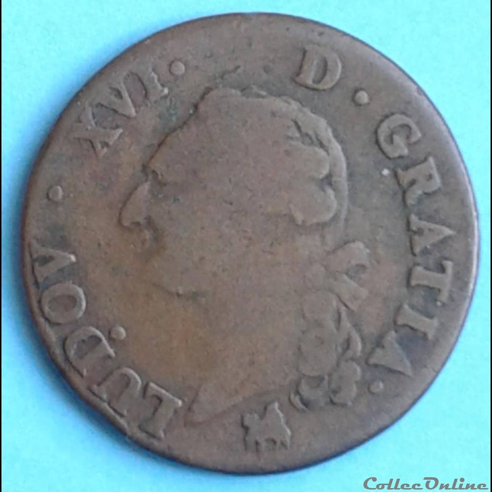 1791 - Sol à l'écu (2nd semestre) monnaies europe medievale france 1791 sol a ecu 2nd semestre