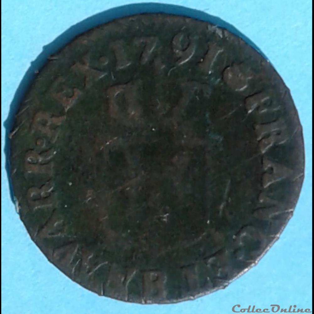 1791 - Liard à l'écu (2nd semestre) monnaies europe medievale france 1791 liard a ecu 2nd semestre