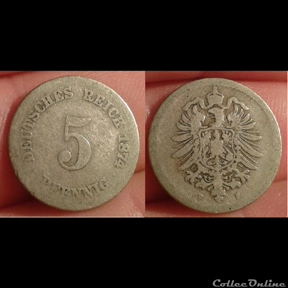 Allemagne - 5 pfennig 1874 F monnaie monde allemagne 5 pfennig 1874 f