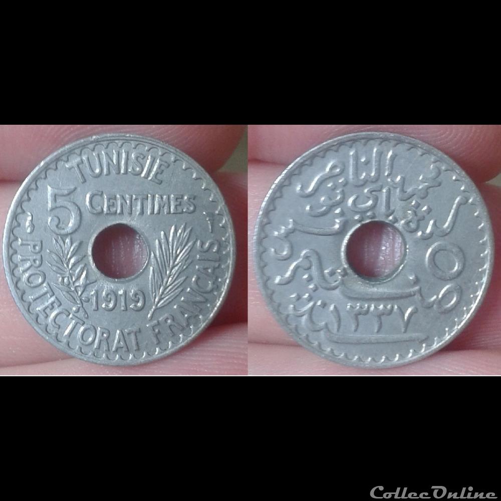 Tunisie - 5 centimes 1919 monnaie monde tunisie 5 centimes 1919