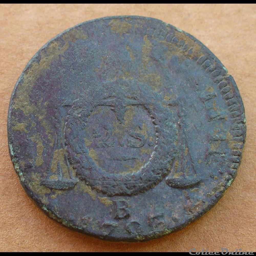 1793 - Convention - 2 sols dit à la table de loi monnaies europe medievale france royales 1793 convention 2 sols dit a la table de loi