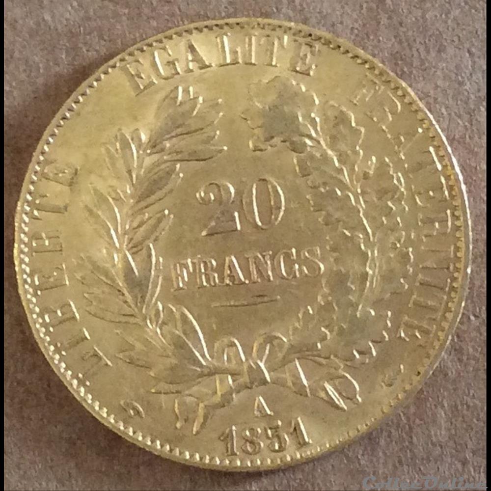 1851 A - 20 francs OR monnaies france 1851 a 20 francs or