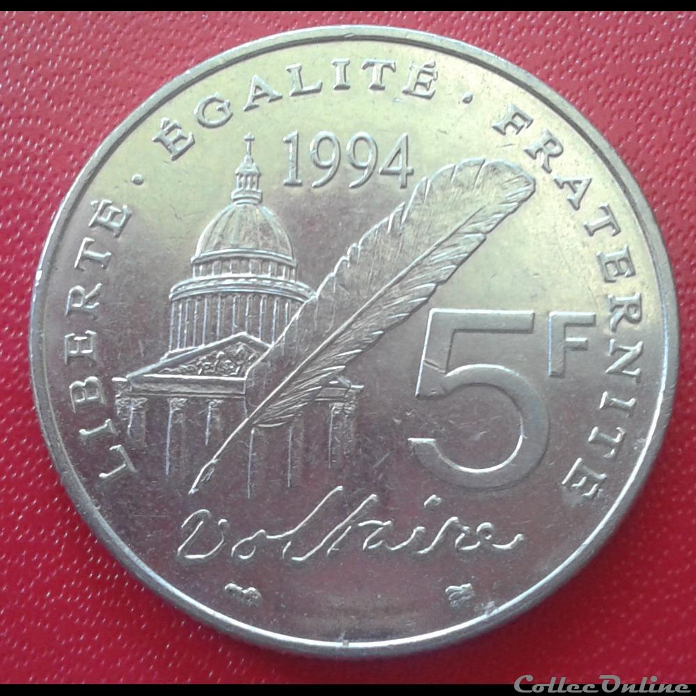 1994 - 5 Francs - Voltaire monnaies monde france 1994 5 francs voltaire