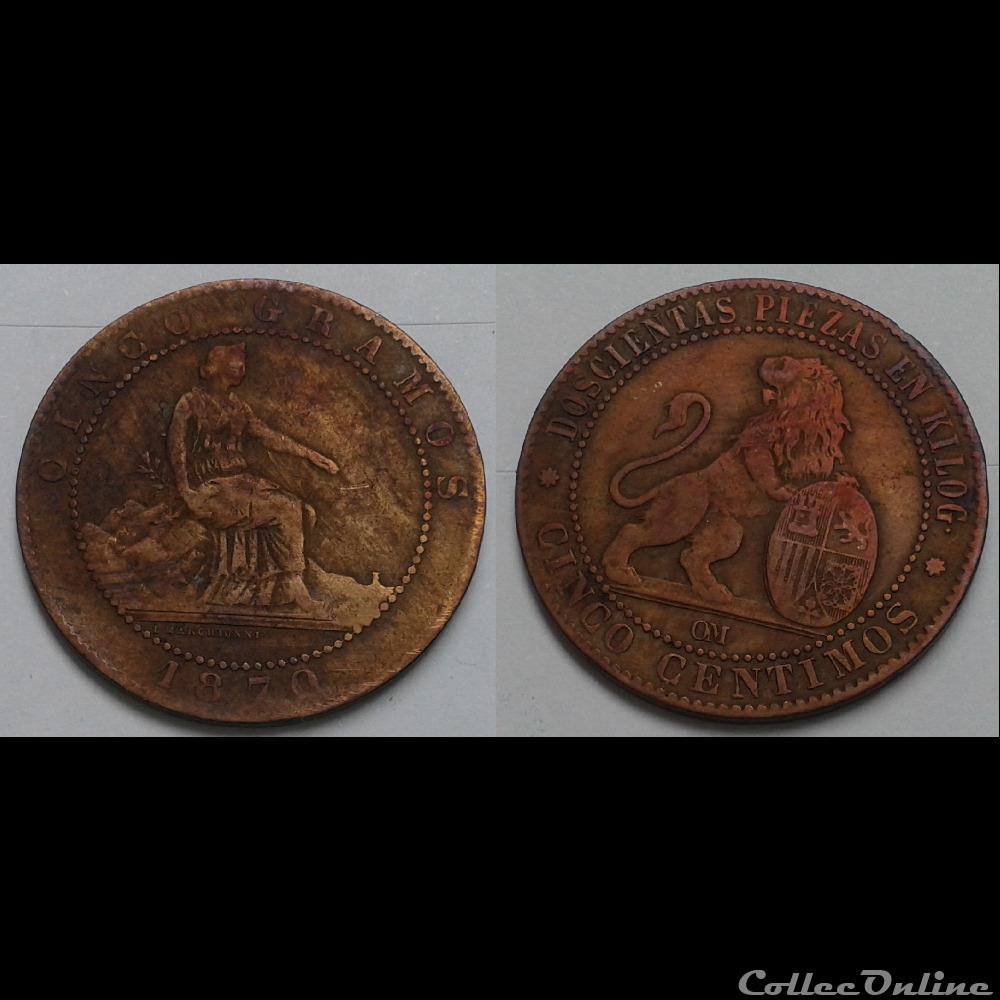 monnaie monde espagne 5 centimes 1870