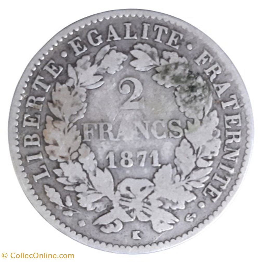 1871 K - 2 francs monnaies monde france 1871 k 2 francs