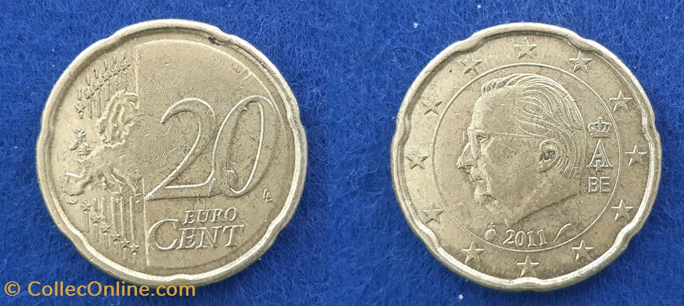 monnaies euros belgique 20 cents 2011 coins casses avers et revers