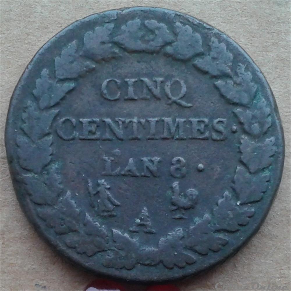 (1799-1800) - L'AN 8 A - 5 centimes monnaies monde france 1799 1800 an 8 a 5 centimes