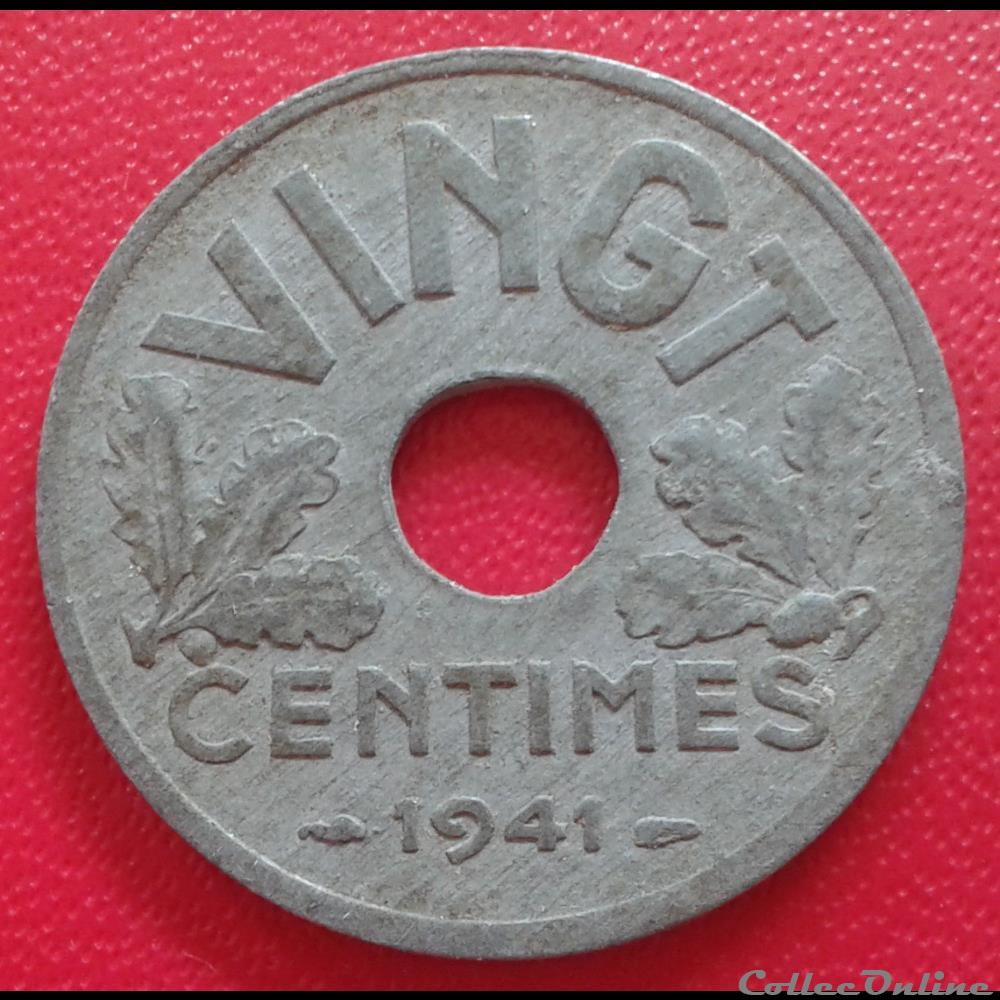 1941 - 20 centimes monnaies france a modernes 1941 20 centimes