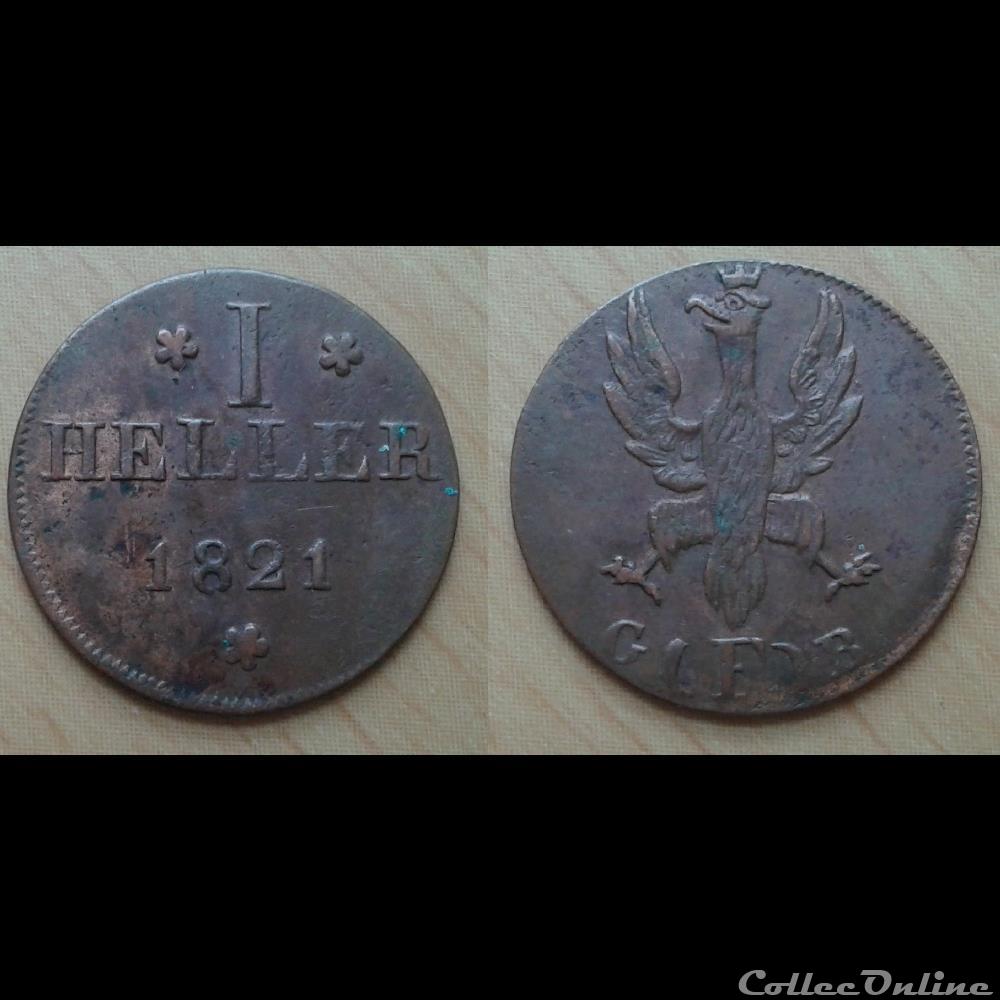 Allemagne - 1 heller 1821 monnaies monde allemagne 1 heller 1821