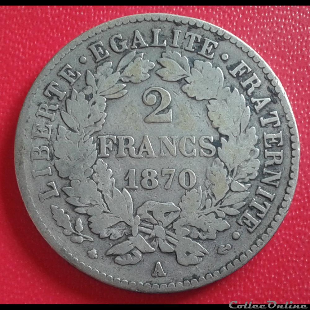 1870 A - 2 francs - grand A monnaies monde france 1870 a 2 francs grand a