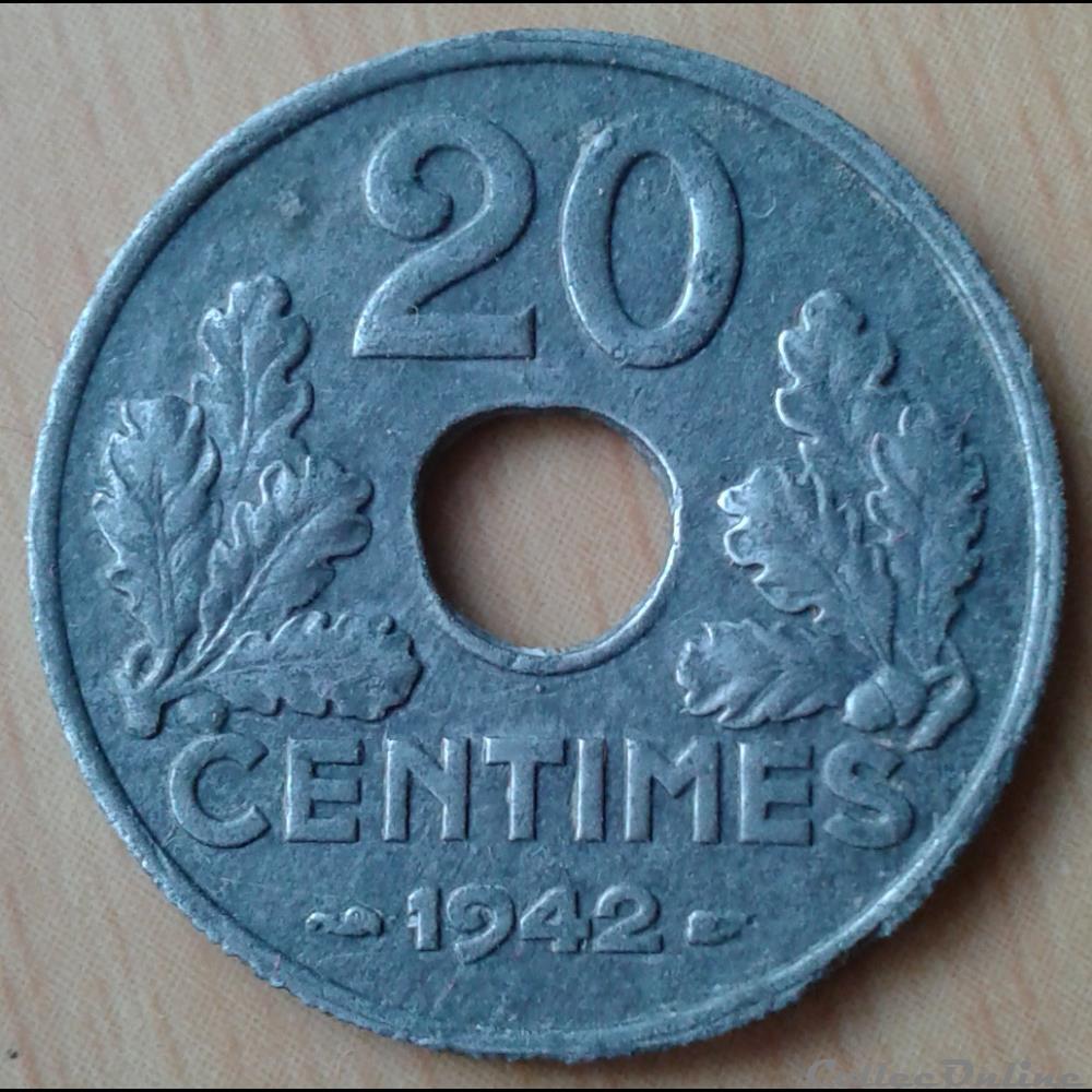 1942 - 20 centimes monnaies france a modernes 1942 20 centimes