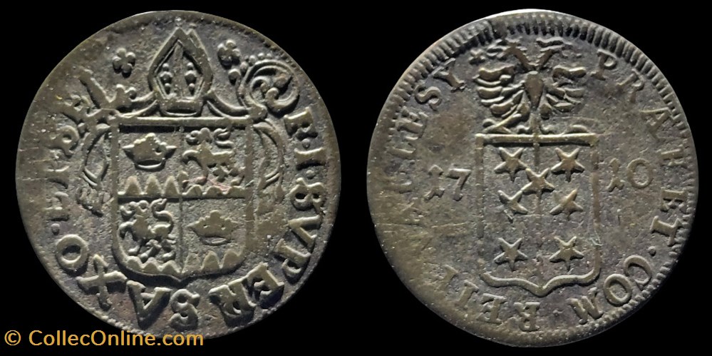 Pal 270a Var 7 - Valais - Evêché de Sion. François-Joseph Supersaxo / Batz 1710 monnaies europe medievale suisse pal 270a var 7 valais eveche de sion francois joseph supersaxo batz 1710