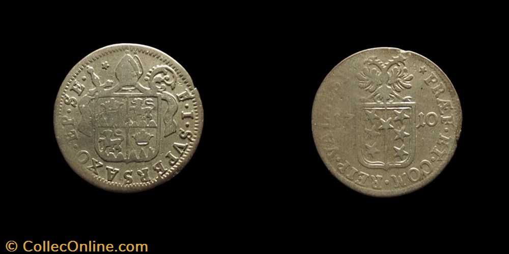 Pal 270a Var 3 - Valais - Evêché de Sion. François-Joseph Supersaxo / Batz 1710 monnaies europe medievale suisse pal 270a var 3 valais eveche de sion francois joseph supersaxo batz 1710