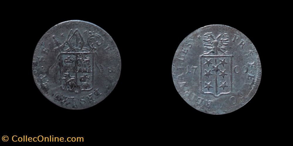 Pal 269 Var 1 - Valais - Evêché de Sion. François-Joseph Supersaxo / Batz 1709 monnaies europe medievale suisse pal 269 var 1 valais eveche de sion francois joseph supersaxo batz 1709