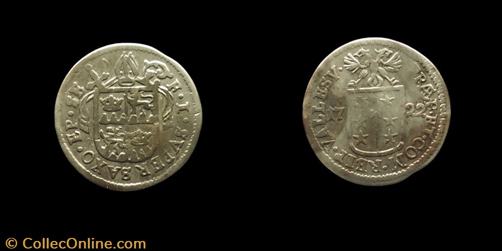 Pal 272 Var 2 - Valais - Evêché de Sion. François-Joseph Supersaxo / Batz 1722 monnaies europe medievale suisse pal 272 var 2 valais eveche de sion francois joseph supersaxo batz 1722
