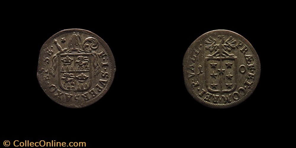 Pal 260 Var 1 - Valais - Evêché de Sion. François-Joseph Supersaxo / Demi Batz 1710 monnaies europe medievale suisse pal 260 var 1 valais eveche de sion francois joseph supersaxo demi batz 1710