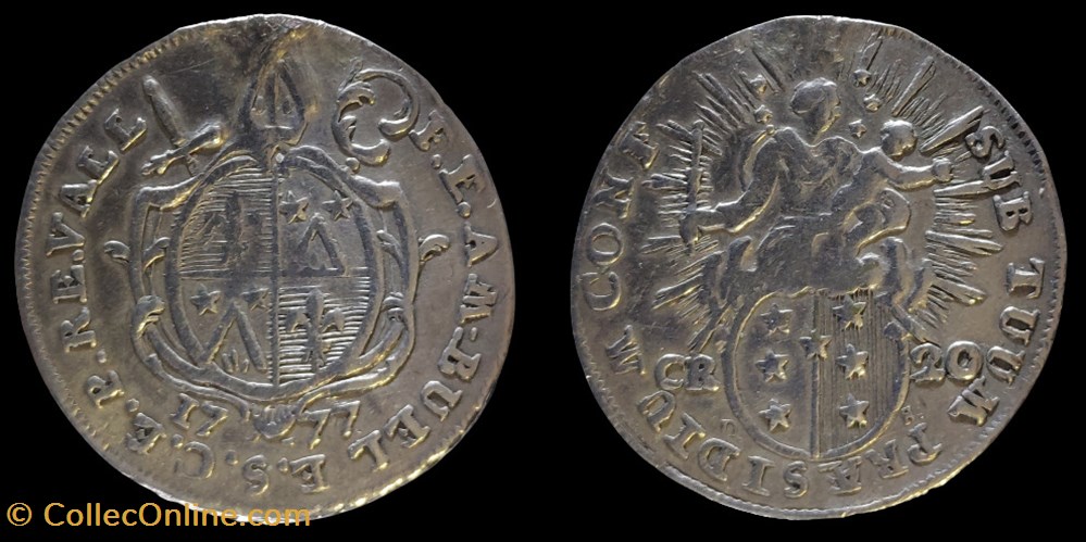 Pal 295 - Valais - Evêché de Sion. François Frederic Am Buel / Vingt-Kreuzers 1777 monnaies europe medievale suisse pal 295 valais eveche de sion francois frederic am buel vingt kreuzers 1777