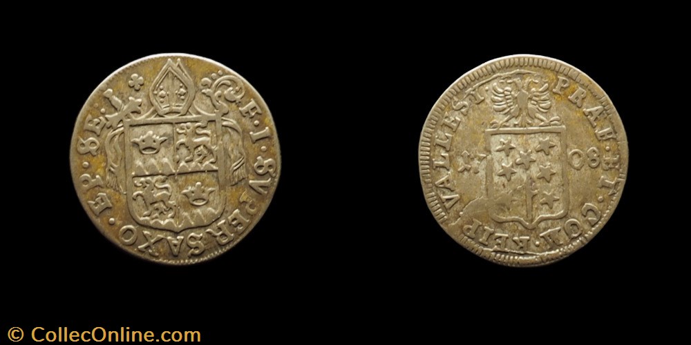 Pal 268 Var1 - Valais - Evêché de Sion. François-Joseph Supersaxo / Batz 1708 monnaies europe medievale suisse pal 268 var1 valais eveche de sion francois joseph supersaxo batz 1708