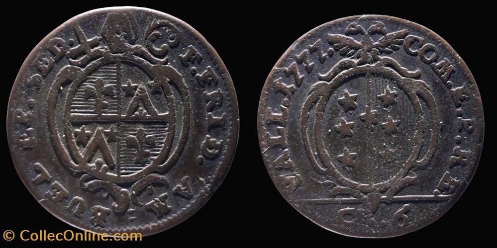 Pal 291 - Valais - Evêché de Sion. François Frederic Am Buel / Six-kreuzers 1777 monnaies europe medievale suisse pal 291 valais eveche de sion francois frederic am buel six kreuzers 1777